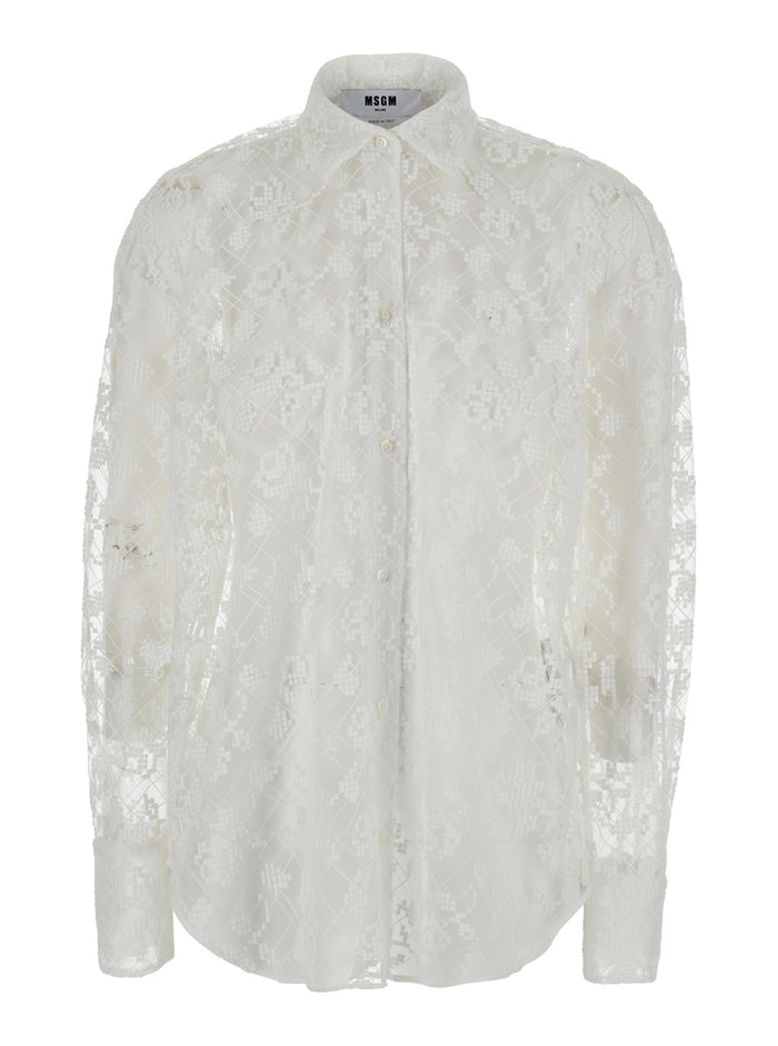 Shirt White With Classic Collar And Long Sleeves Polyester For Women Blouses