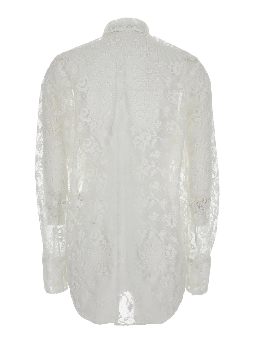 Shirt White With Classic Collar And Long Sleeves Polyester For Women Blouses
