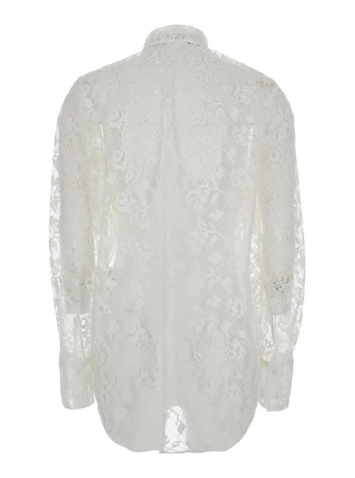 Shirt White With Classic Collar And Long Sleeves Polyester For Women Blouses