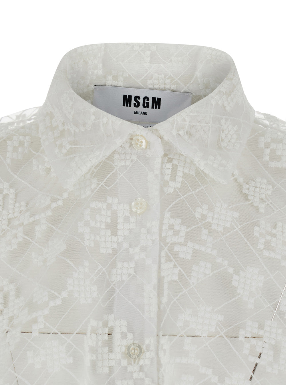 Shirt White With Classic Collar And Long Sleeves Polyester For Women Blouses