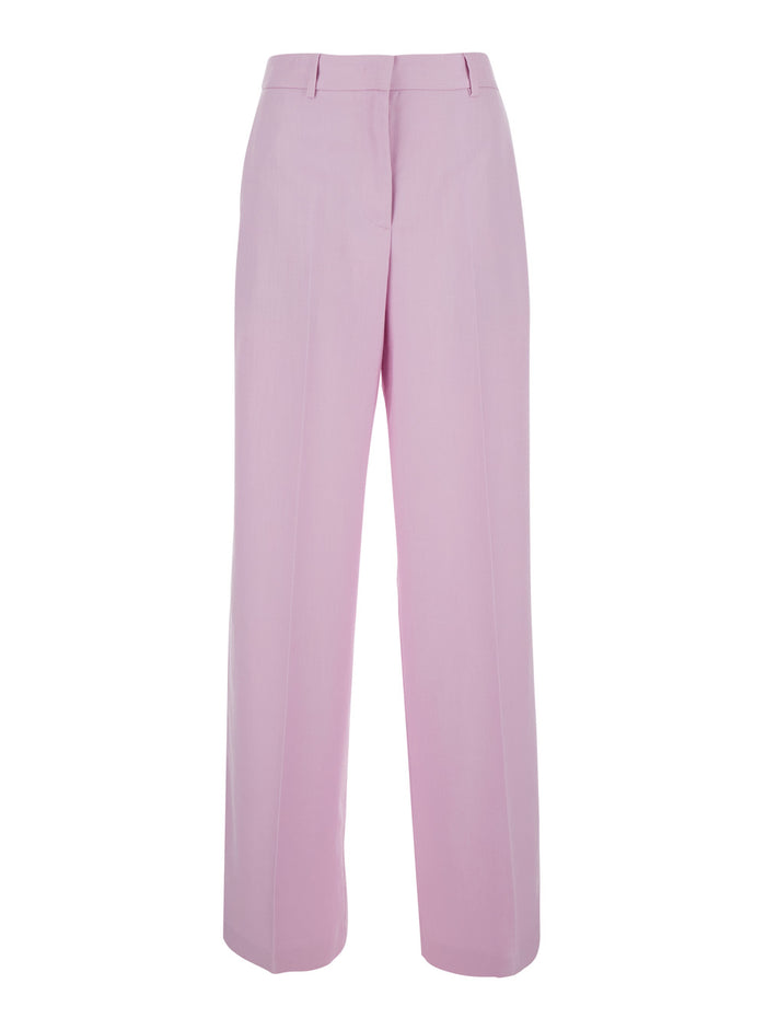 Pants Pink With High Waist And Welt Pockets Viscose Men Polyester Elastane Trousers