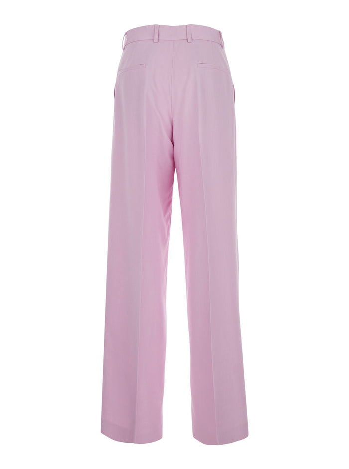 Pants Pink With High Waist And Welt Pockets Viscose Men Polyester Elastane Trousers