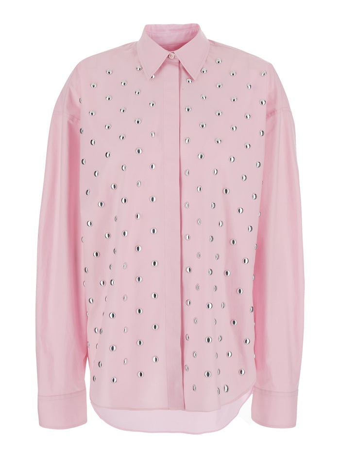 Shirt Studded Pink With Decorative Studs Cotton Women And Blouses