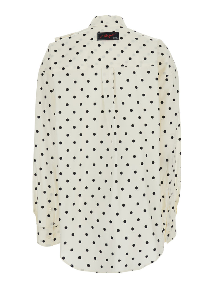 Shirt Pois Rouche White With Ruffles And Dots Cotton For Women Blouses