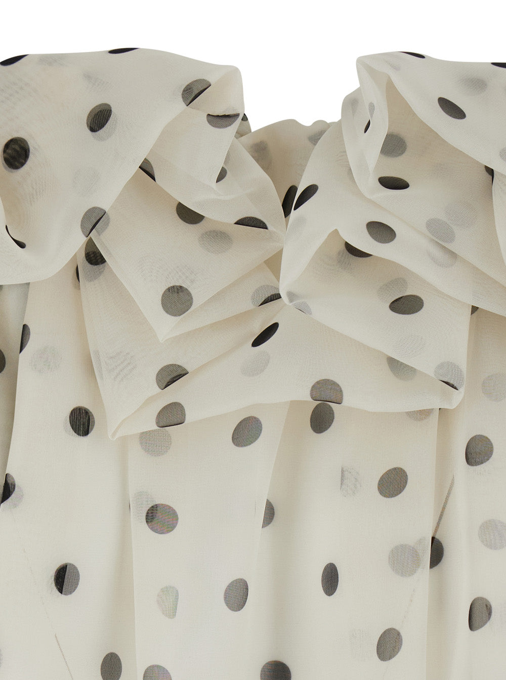 Pois Top White With Polka Dot Details Tech Fabric For Women Polyester Tops