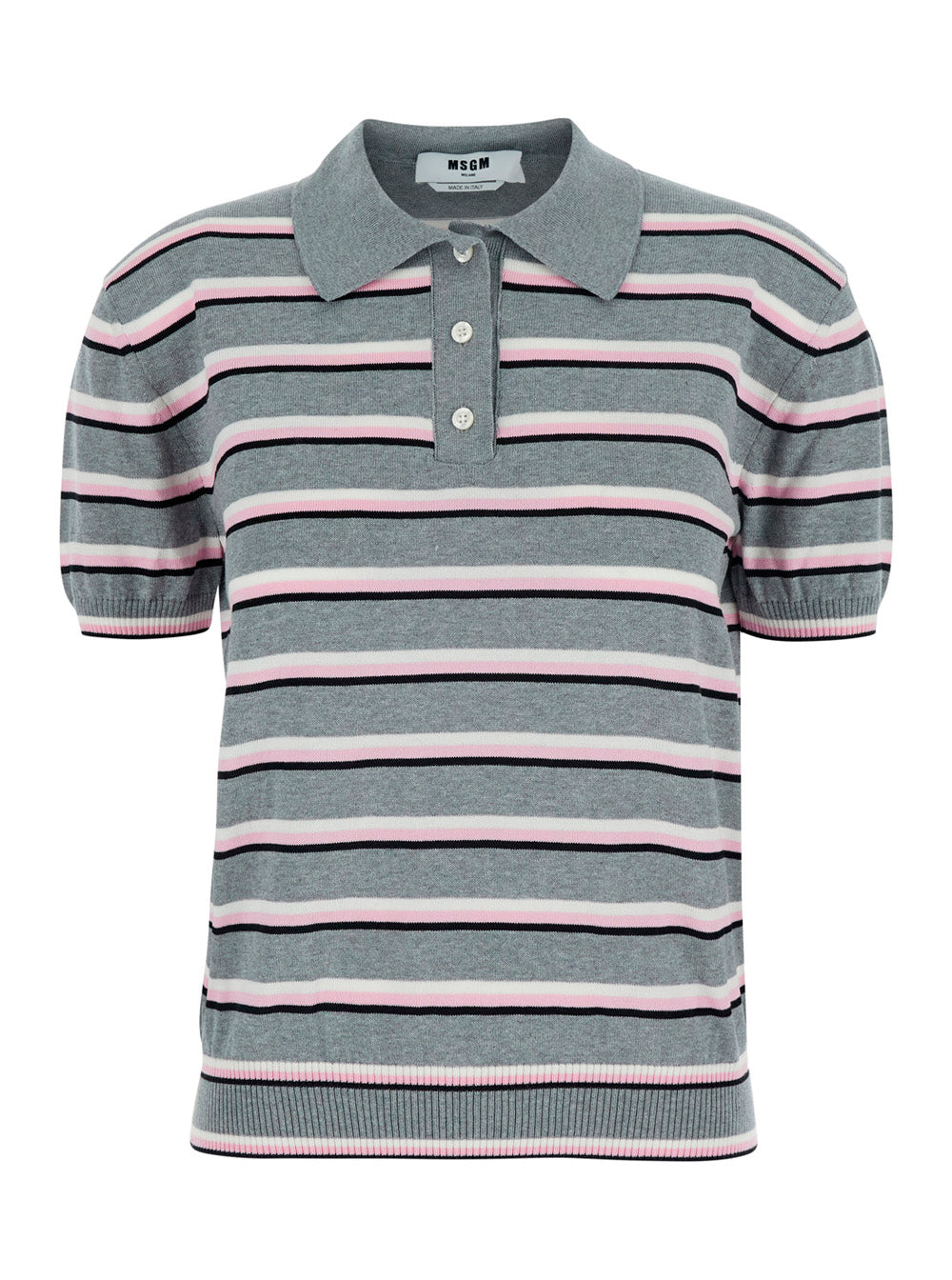 Polo Striped Gray With Ribbed Collar And Short Sleeves Cotton For Men Grey Tshirts Shirts