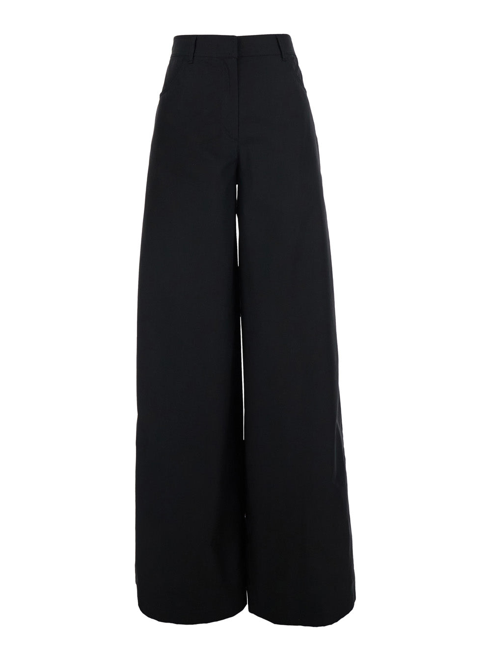 Black Popeline Trousers With Front Pockets For Men Cotton
