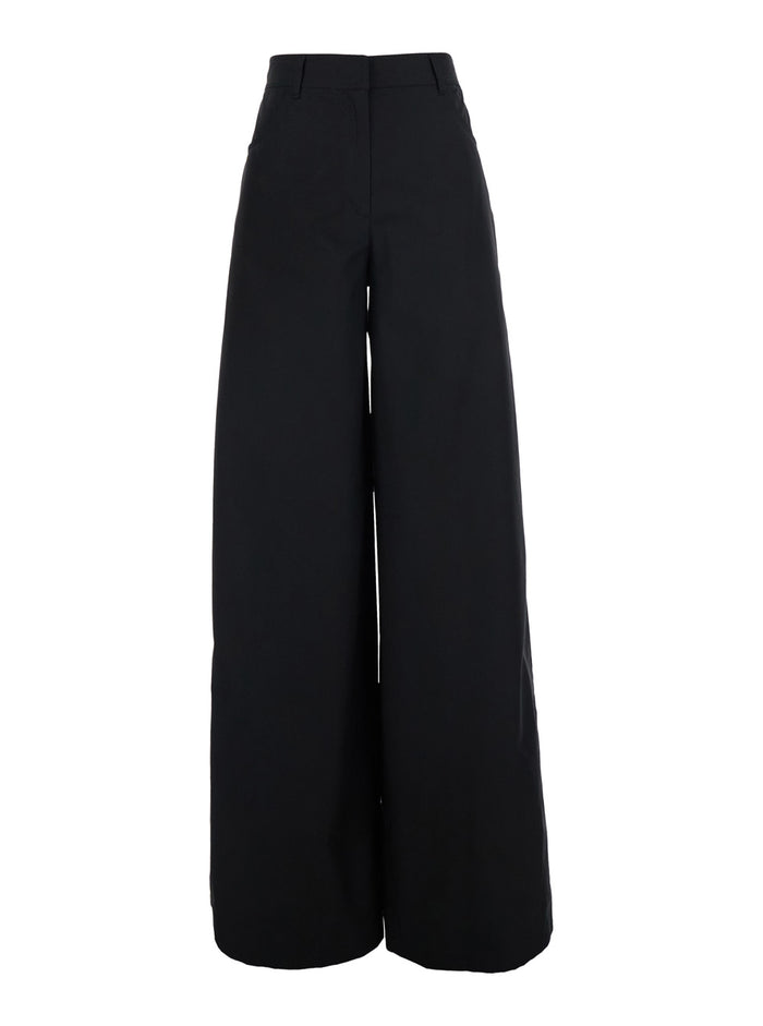 Black Popeline Trousers With Front Pockets For Men Cotton