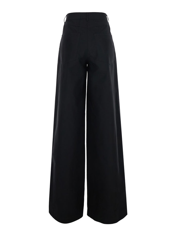 Black Popeline Trousers With Front Pockets For Men Cotton
