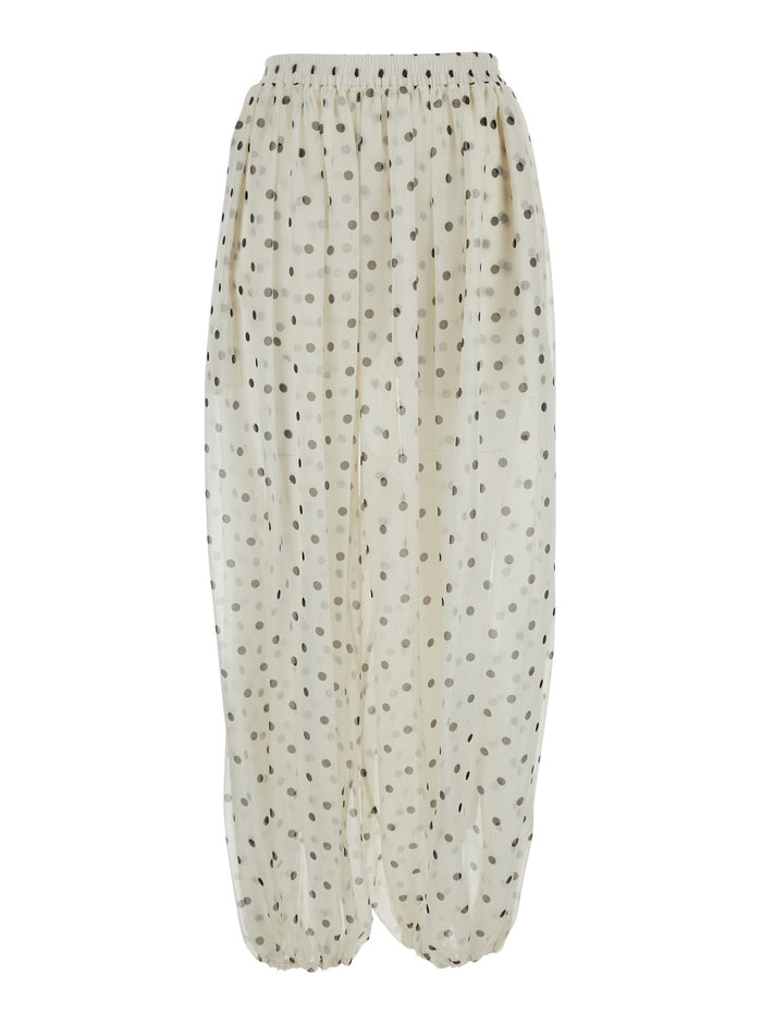 White Pois Pants With Polka Dot Motif Polyester For Women Trousers