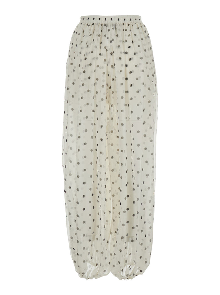 White Pois Pants With Polka Dot Motif Polyester For Women Trousers