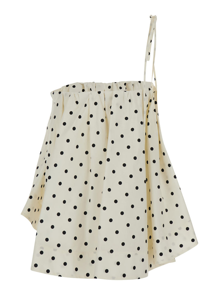 Pois Top White With Polka Dot Details Cotton Women Tops