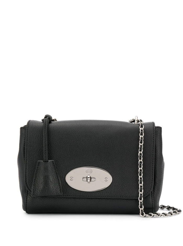 Lily Shoulder Bag with Turn Lock Closure and Adjustable Strap Black Leather Chain for Women Sheep Crossbody