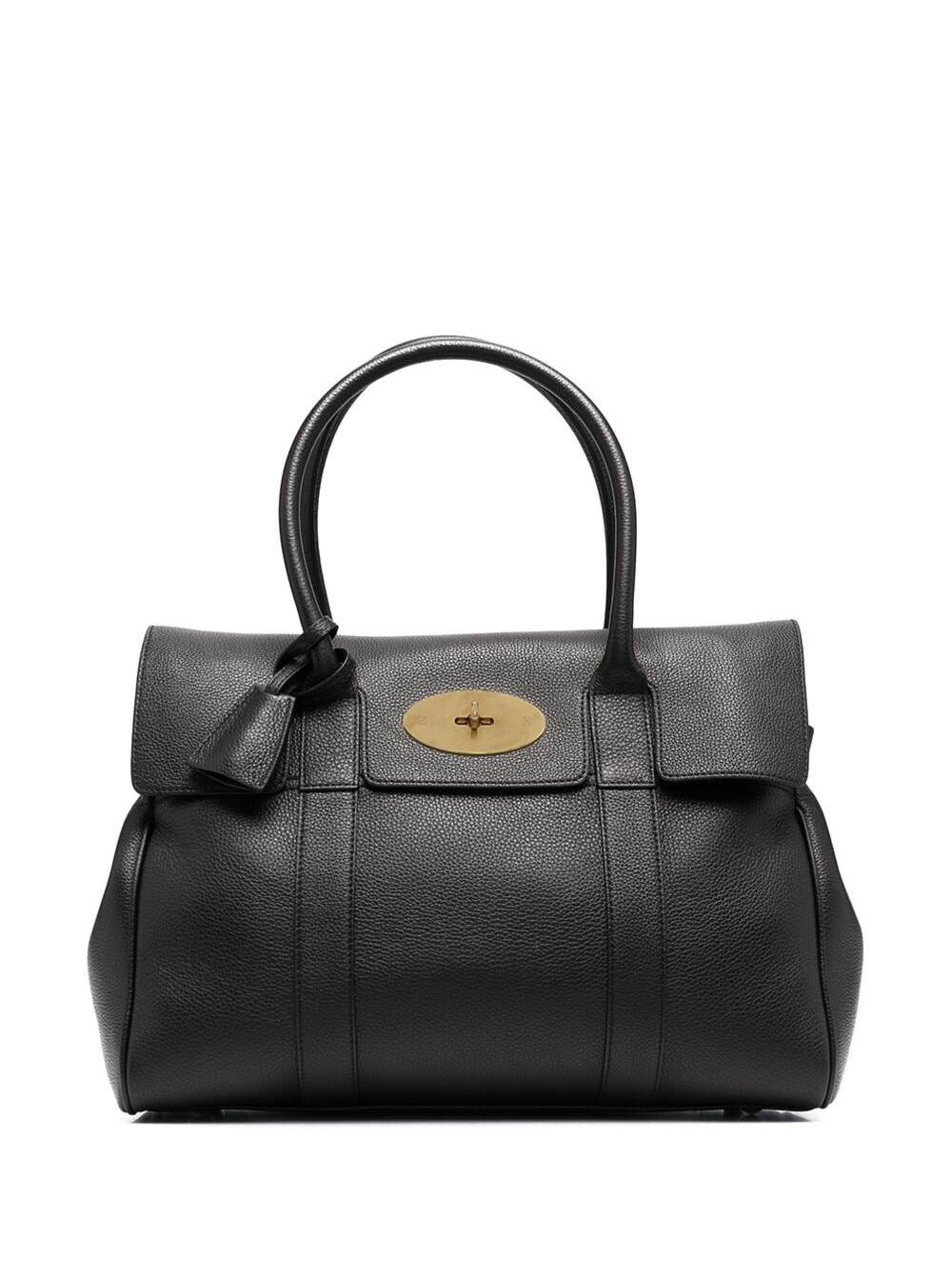 Bayswater Black Handbag with Twist-Lock Fastening in Grainy Leather Woman Calf Hand Bags