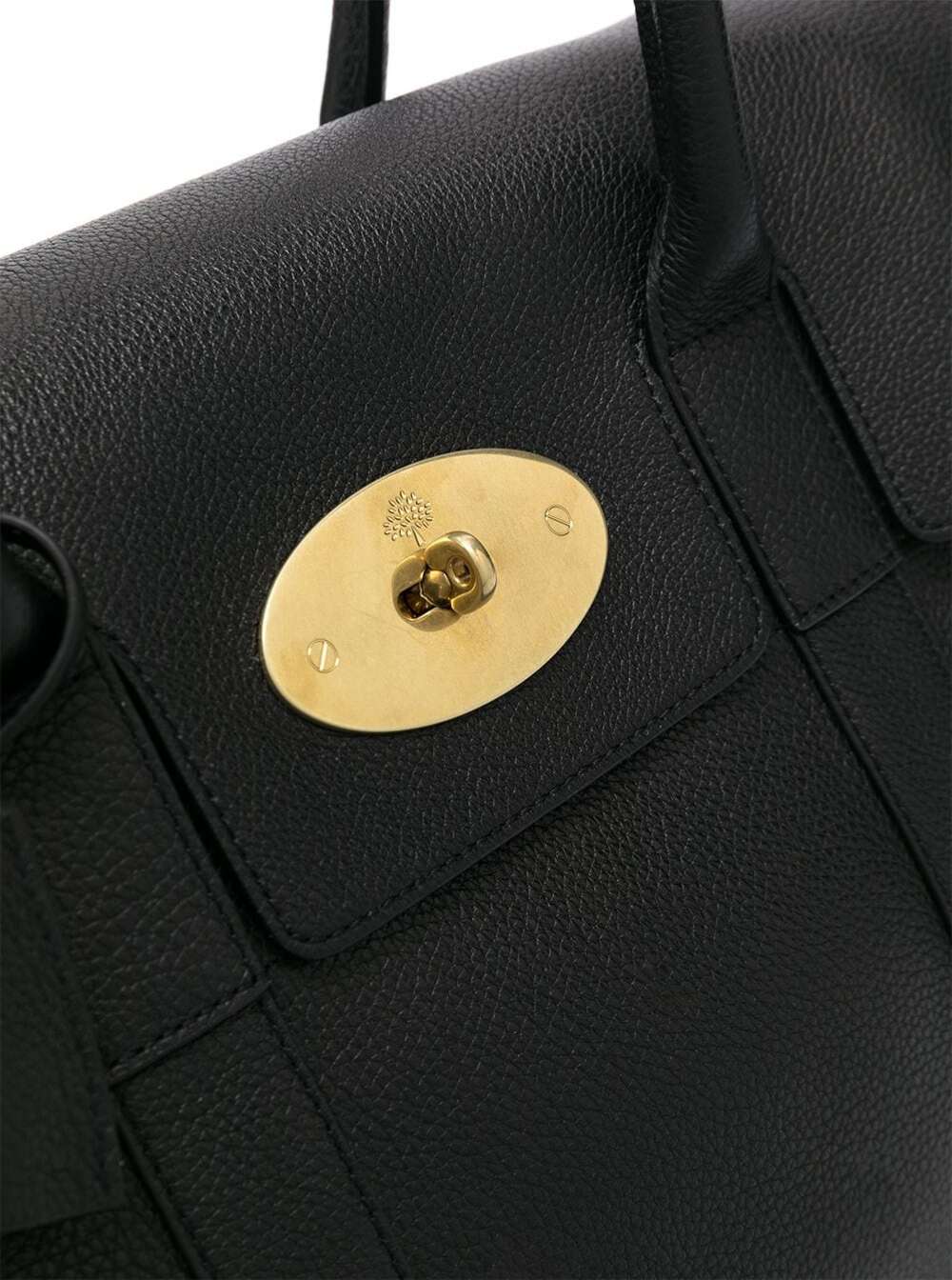 Bayswater Black Handbag with Twist-Lock Fastening in Grainy Leather Woman Calf Hand Bags