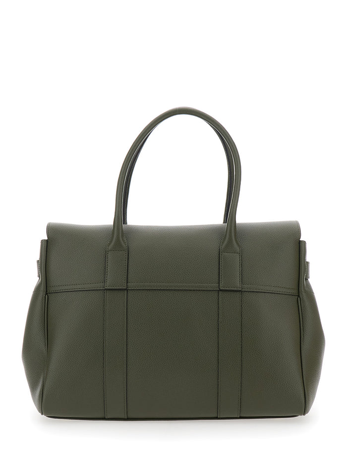 Handbag Bayswater with Turnlock Closure in Green Pebbled Leather for Women Calf Hand Bags