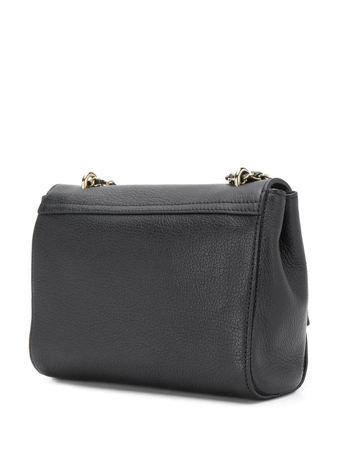 Lilly Black Shoulder Bag with Twist Lock Closure in Leather Woman Sheep Crossbody