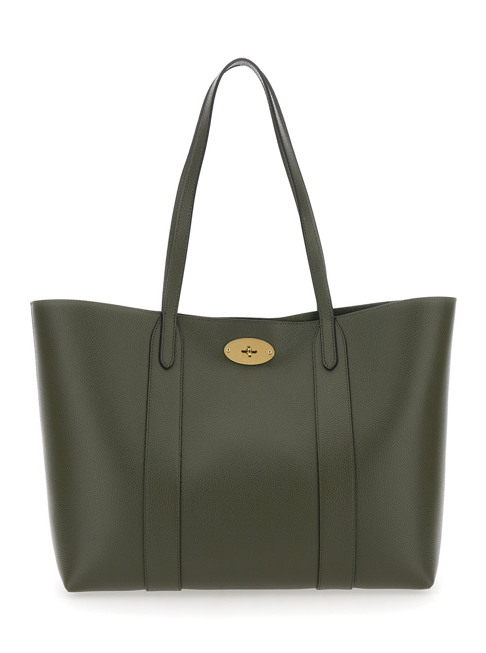 Bayswater Tote Bag with Turnlock Closure on the Front in Green Leather for Women Calf
