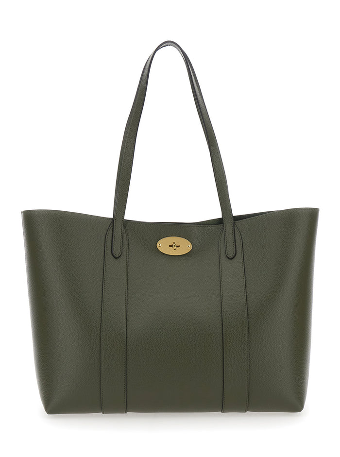 Bayswater Tote Bag with Turnlock Closure on the Front in Green Leather for Women Calf