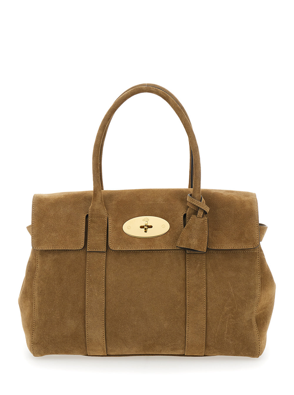 Bayswater Beige Small Handbag With Turnlock Closure On The Front Suede For Women Calf Hand Bags
