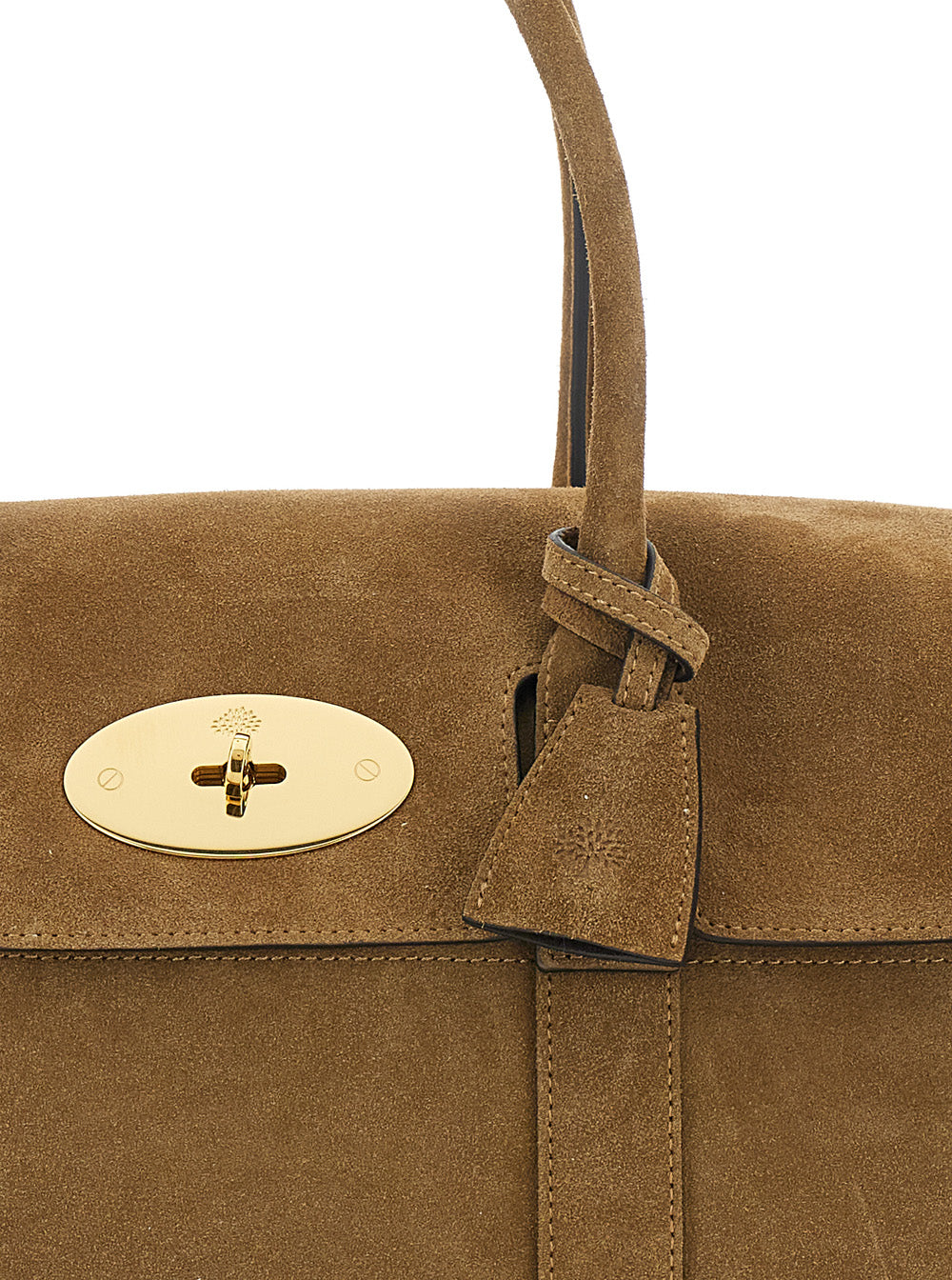 Bayswater Beige Small Handbag With Turnlock Closure On The Front Suede For Women Calf Hand Bags