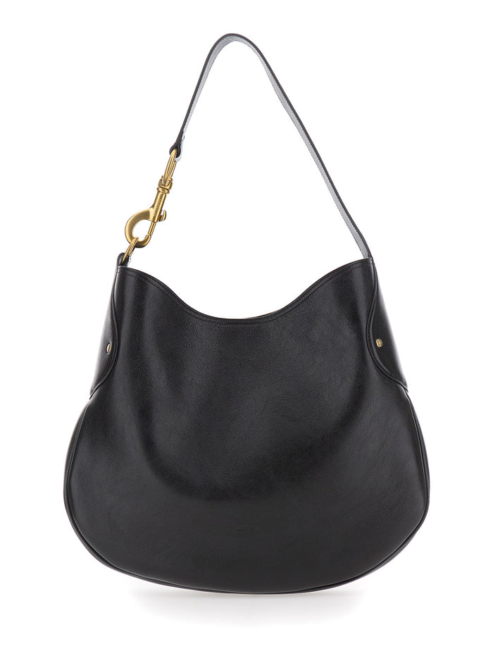 Black Shoulder Bag With Clasp And Magnetic Closure Leather For Women Calf
