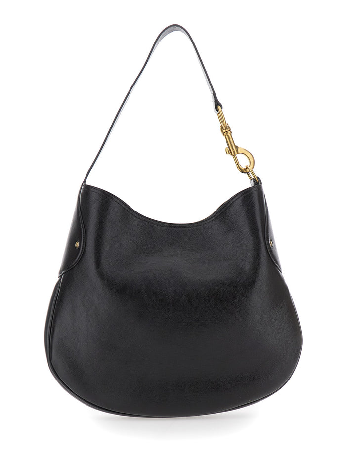 Black Shoulder Bag With Clasp And Magnetic Closure Leather For Women Calf