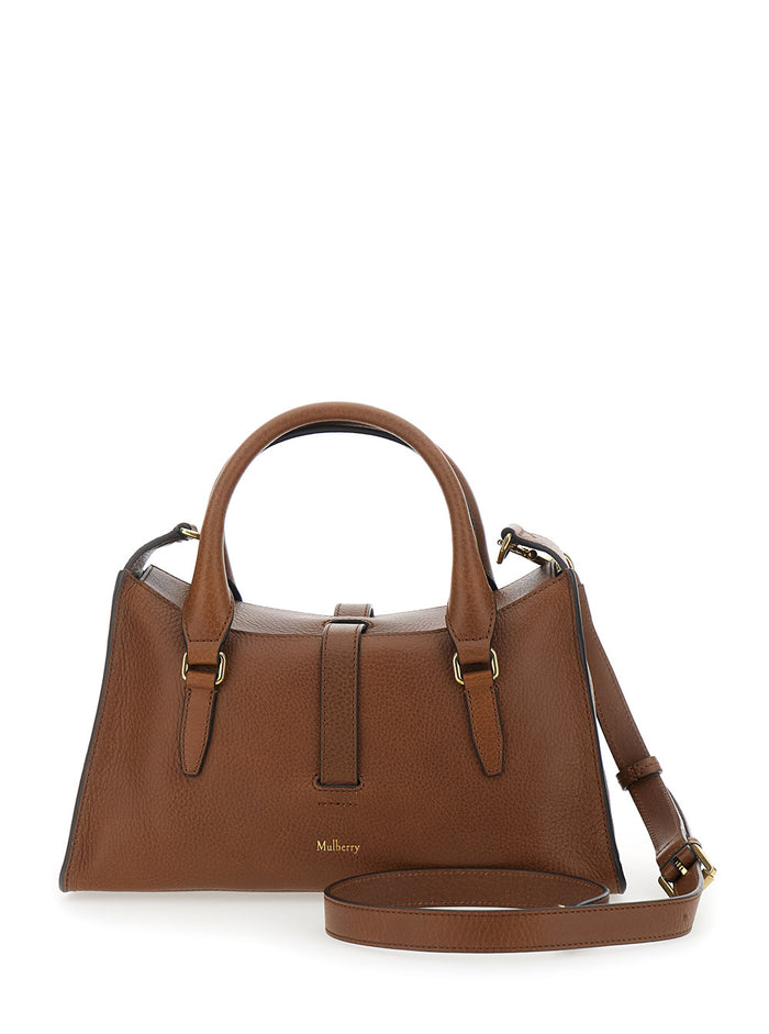 Small Roxanne Handbag with Adjustable and Removable Shoulder Strap Two Front Pockets in Brown Leather for Women Calf Hand Bags
