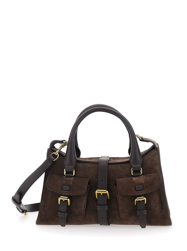 Handbag Roxanne Brown Suede Calf Leather Handbags