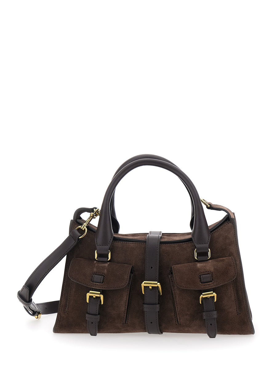 Handbag Roxanne Brown Suede Calf Leather Handbags