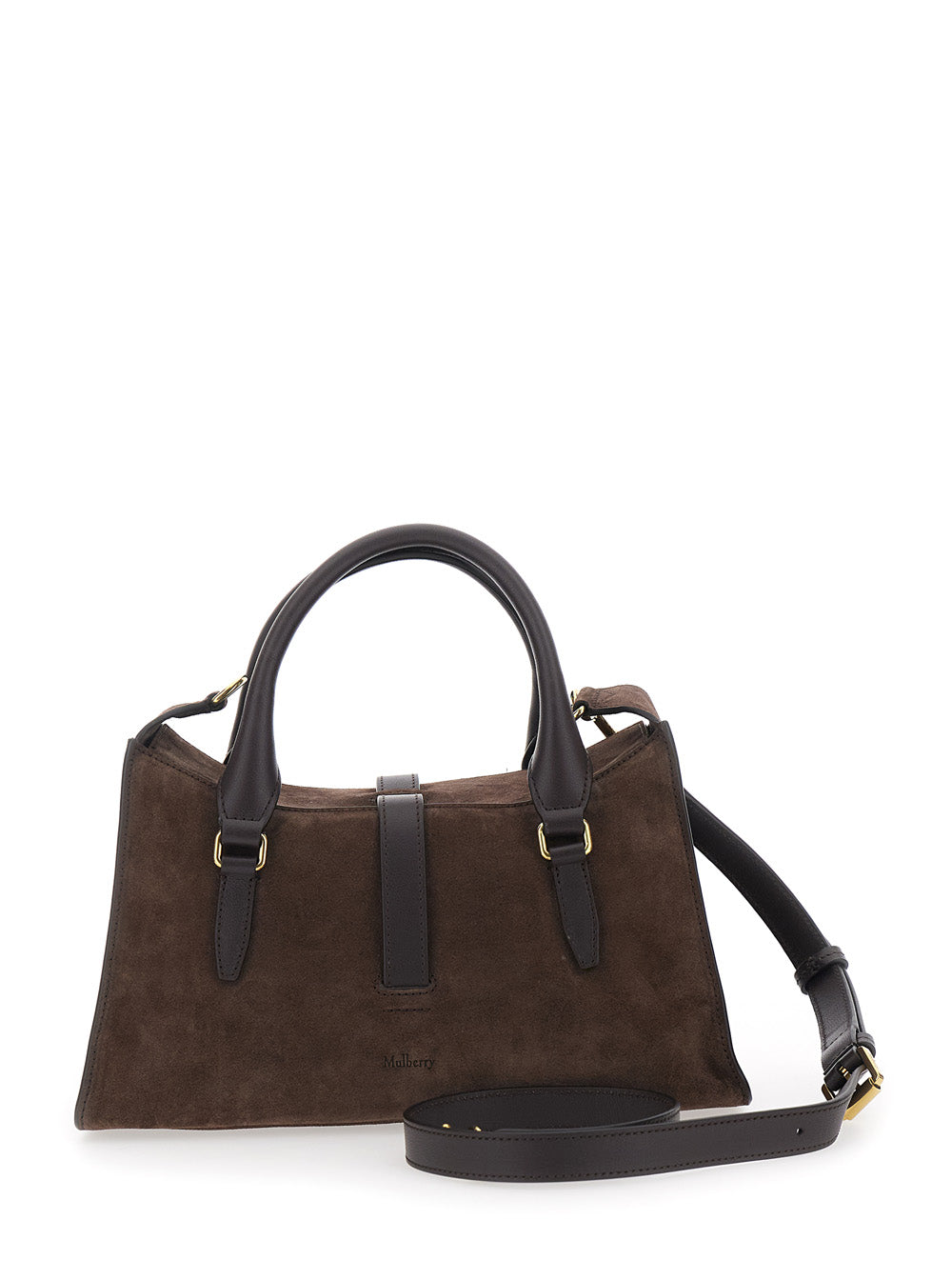 Small Roxanne Handbag with Adjustable and Removable Shoulder Strap Two Front Pockets in Brown Suede for Women Calf Hand Bags