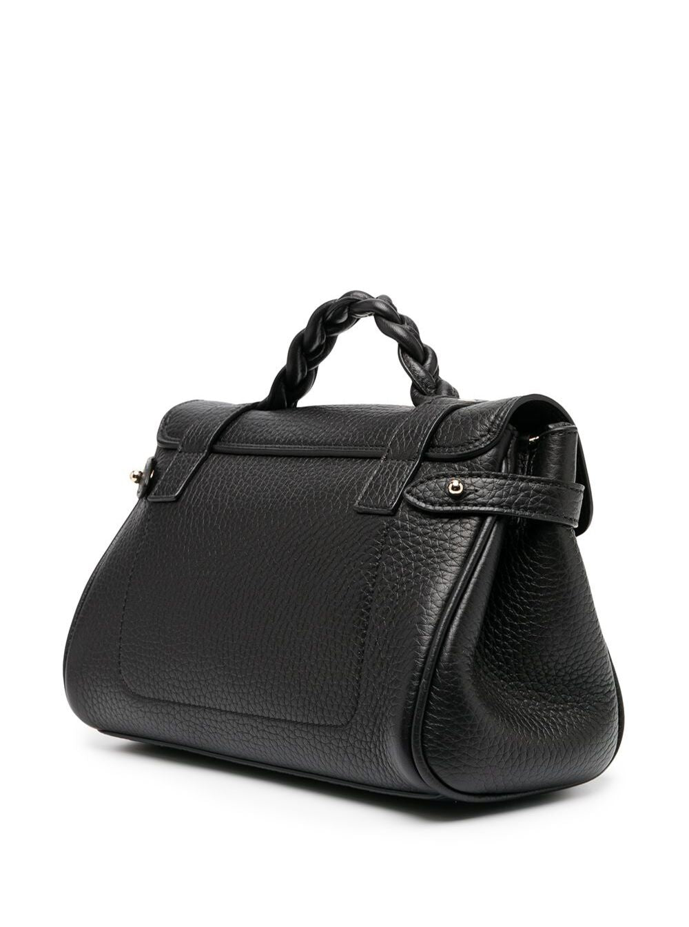 Handbag Alexa Mini with Adjustable Shoulder Strap and Woven Handle in Black Pebbled Leather for Women Calf Hand Bags