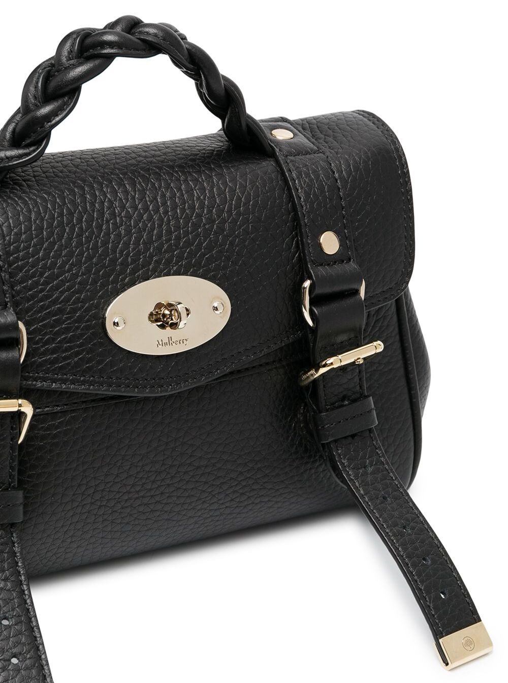 Handbag Alexa Mini with Adjustable Shoulder Strap and Woven Handle in Black Pebbled Leather for Women Calf Hand Bags