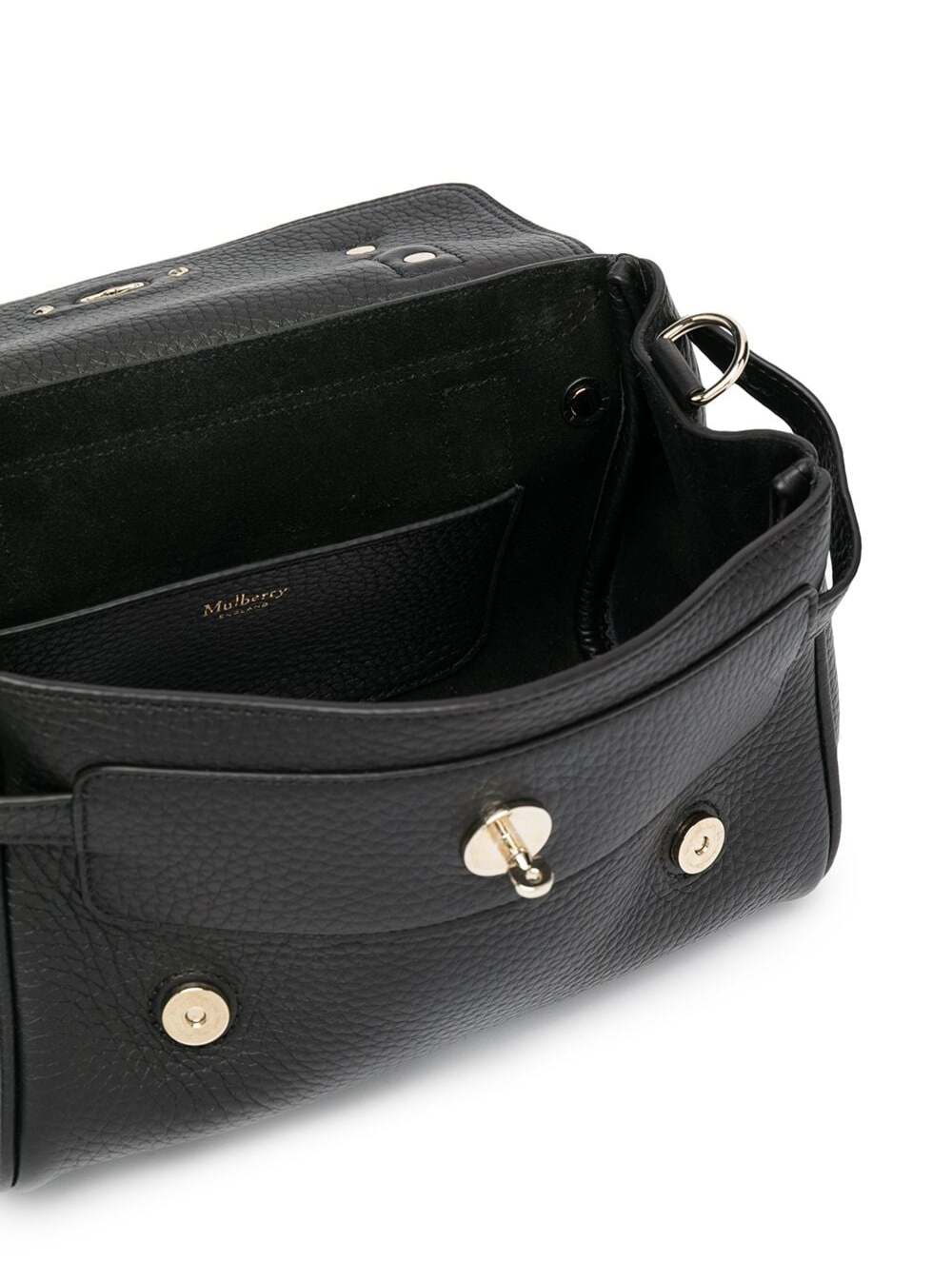 Handbag Alexa Mini with Adjustable Shoulder Strap and Woven Handle in Black Pebbled Leather for Women Calf Hand Bags