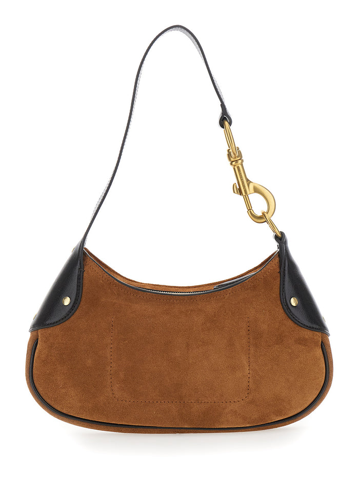 Shoulder Bag Hackney with Logo Embossed on the Front in Brown Suede for Women Calf