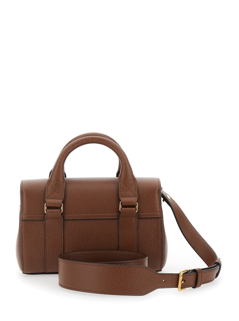 Handbag Bayswater Mini with Turnlock Closure in Brown Pebbled Leather Calf Hand Bags