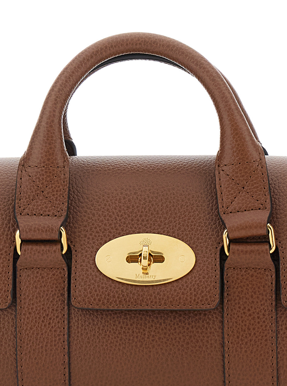 Handbag Bayswater Mini with Turnlock Closure in Brown Pebbled Leather Calf Hand Bags