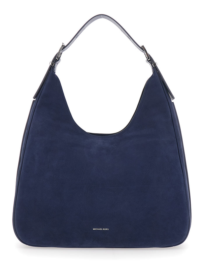 Shoulder Bag Nolita Grande with Logo Lettering on the Front in Blue Suede for Women Blu Cow Leather