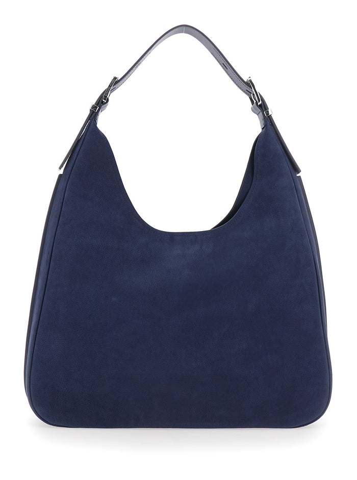 Shoulder Bag Nolita Grande with Logo Lettering on the Front in Blue Suede for Women Blu Cow Leather