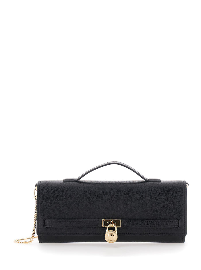 Clutch Hamilton Moderne with Lock Detail on the Front in Black Pebbled Leather for Women Cow Clutches And Pochettes