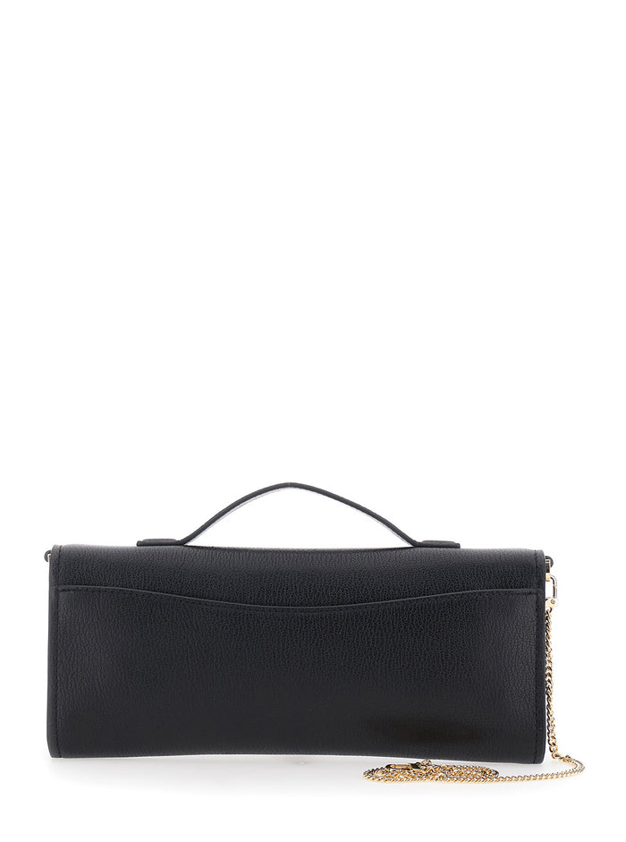 Clutch Hamilton Moderne with Lock Detail on the Front in Black Pebbled Leather for Women Cow Clutches And Pochettes