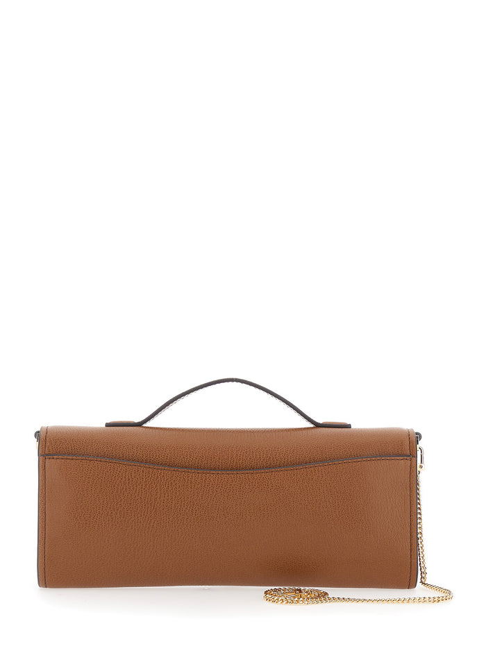 Clutch Hamilton Moderne with Lock Detail on the Front in Brown Hammered Leather for Women Cow Clutches And Pochettes