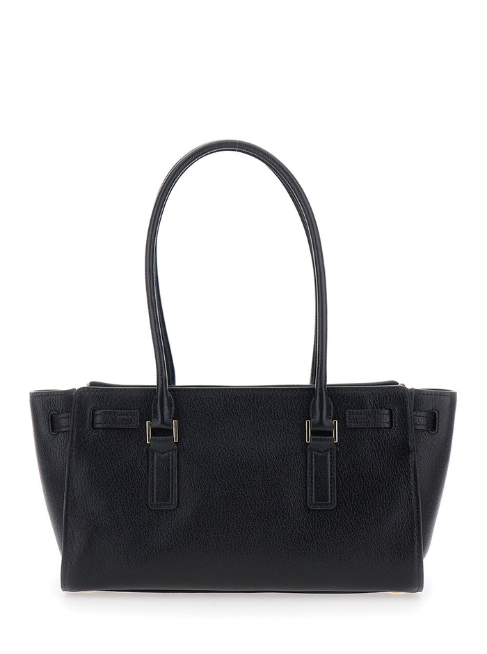 Shoulder Bag Hamilton Moderne Small with Lock on the Front and Leather Pendant Ring for Women Black Cow