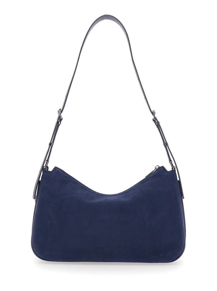 Shoulder Bag Nolita Medium with Logo Charm and Adjustable Strap in Blue Suede for Women Blu Cow Leather