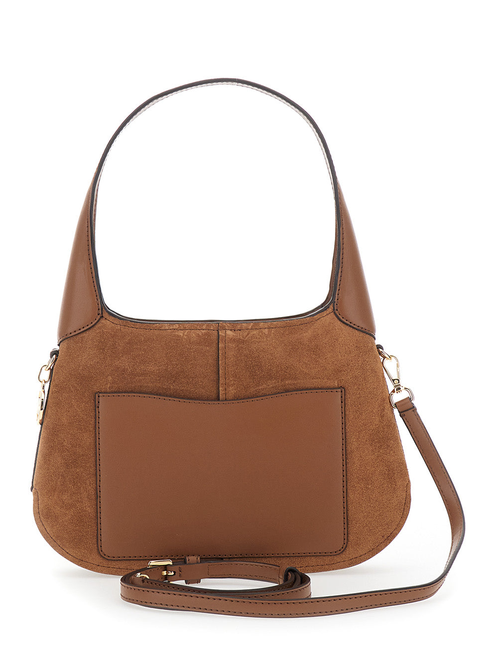Shoulder Bag Alice with Removable Strap and Logo Lettering on the Front in Brown Suede for Women Cow Leather