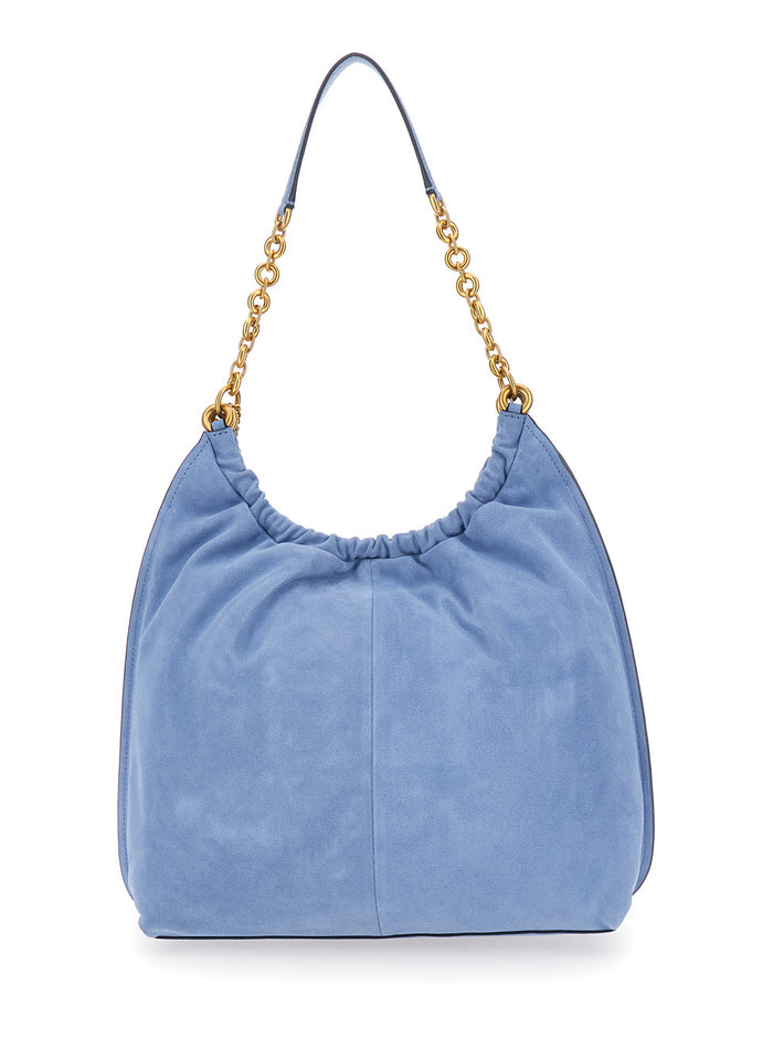 Shoulder Bag Lg Cinch Conv Shldr Blue with Leather Details Light Calf