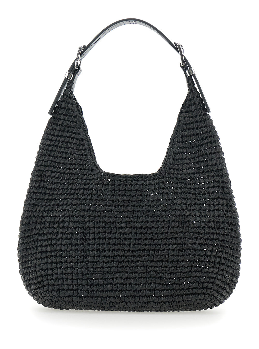 Small Shoulder Bag Nolita with Leather Logo on Front and Black Raffia Intreccio Design for Women Polypropylene