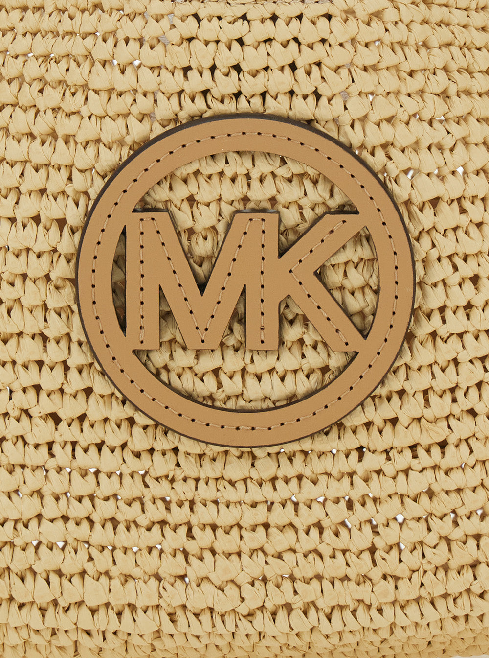 Small Shoulder Bag Nolita with Leather Logo on Front and Raffia Weave Design Beige Women Polypropylene