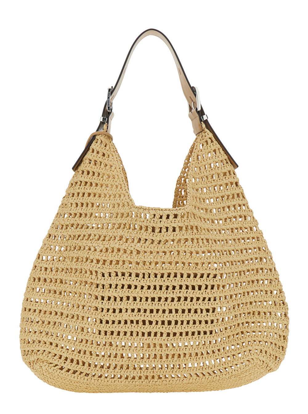 Large Shoulder Bag with Top Handle in Woven Raffia Beige for Women Polypropylene