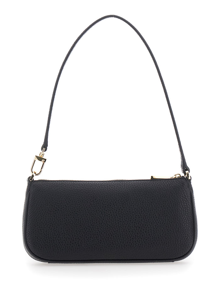 Shoulder Bag Zoe with Pockets and Straps on the Front in Black Crinkled Leather for Women Cow
